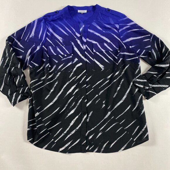 Lot of 2 Calvin Klein Roll Tab Sleeve Blouse Top Women's Size 2X Floral Pockets - Picture 9 of 15